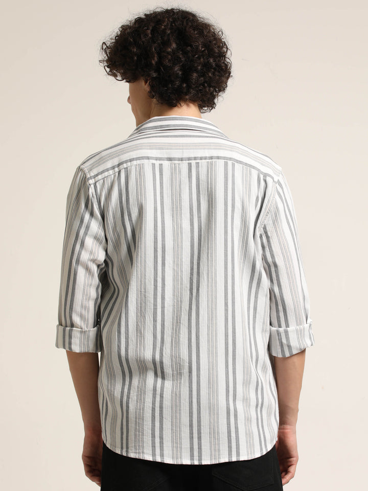 White Regular Fit Striped Shirt Info Stripes Shirt Bushirt