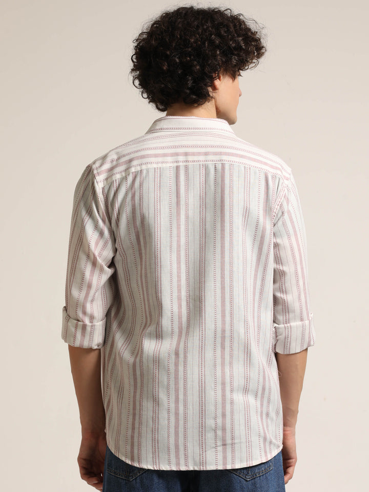 Mauve Regular Fit Striped Shirt Stripes Shirt Bushirt