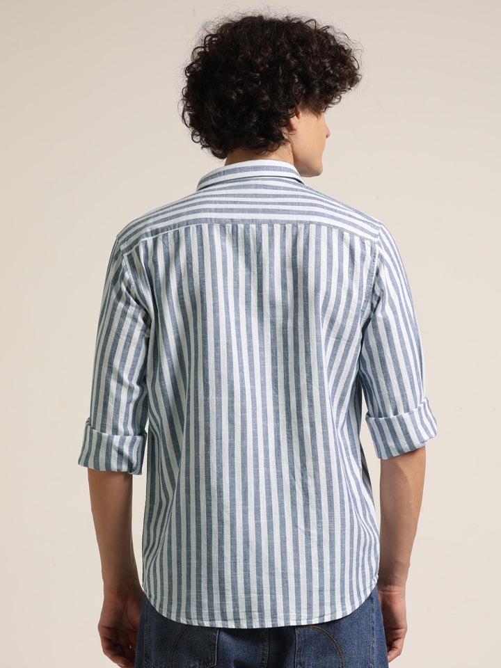Blue Regular Fit Striped Shirt Info Stripes Shirt Bushirt