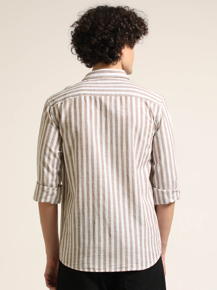 Brown Regular Fit Striped Shirt Stripes Shirt Bushirt