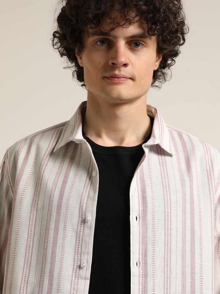 Mauve Regular Fit Striped Shirt Stripes Shirt Bushirt
