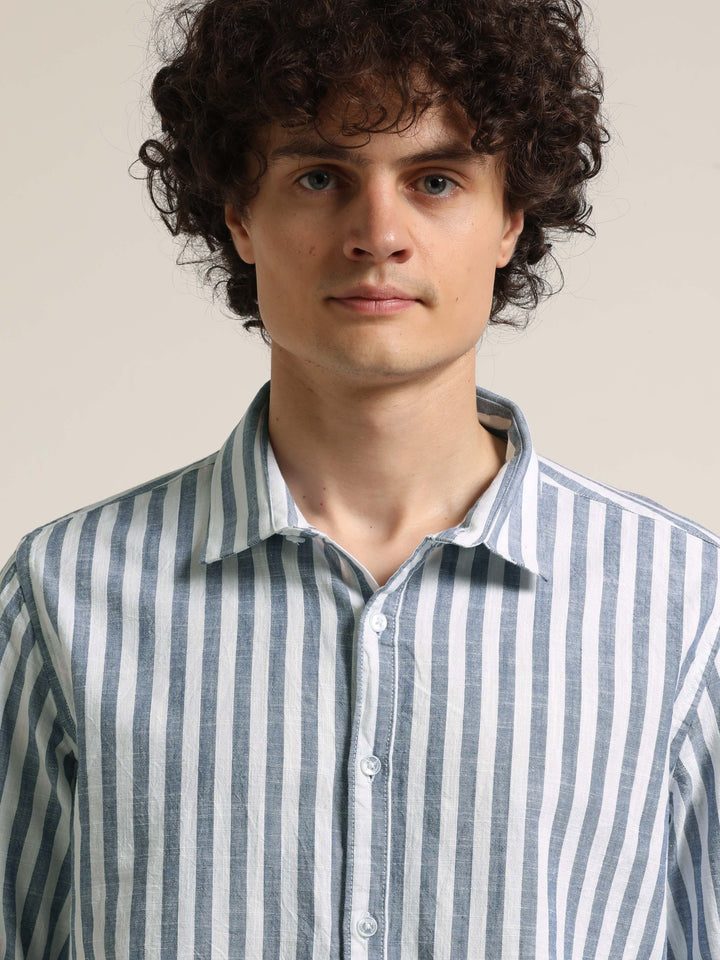 Blue Regular Fit Striped Shirt Info Stripes Shirt Bushirt