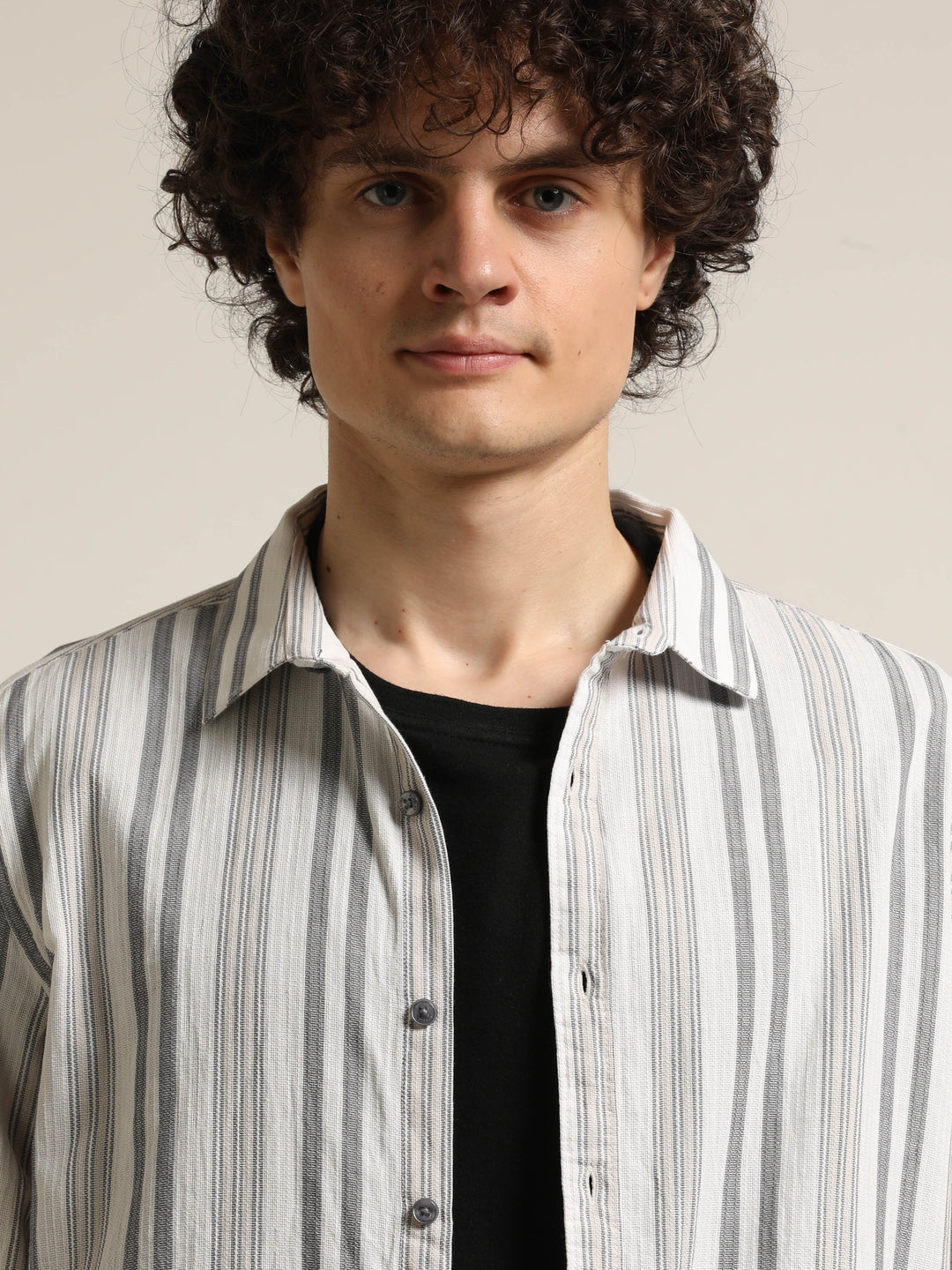 White Regular Fit Striped Shirt Info Stripes Shirt Bushirt