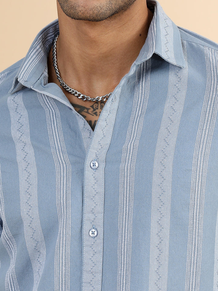Spruce Blue Strips Shirt Stripes Shirt Bushirt