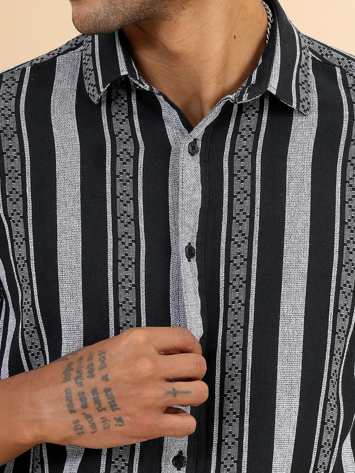 Black Strips Shirt Stripes Shirt Bushirt