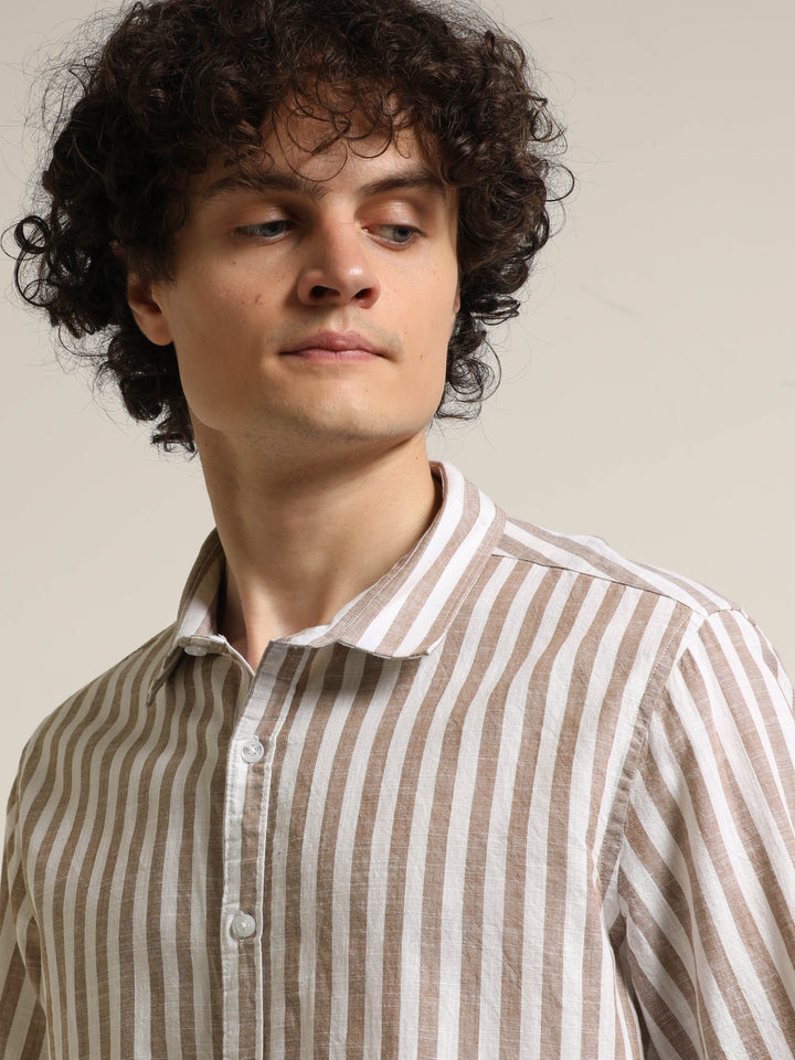 Brown Regular Fit Striped Shirt Stripes Shirt Bushirt