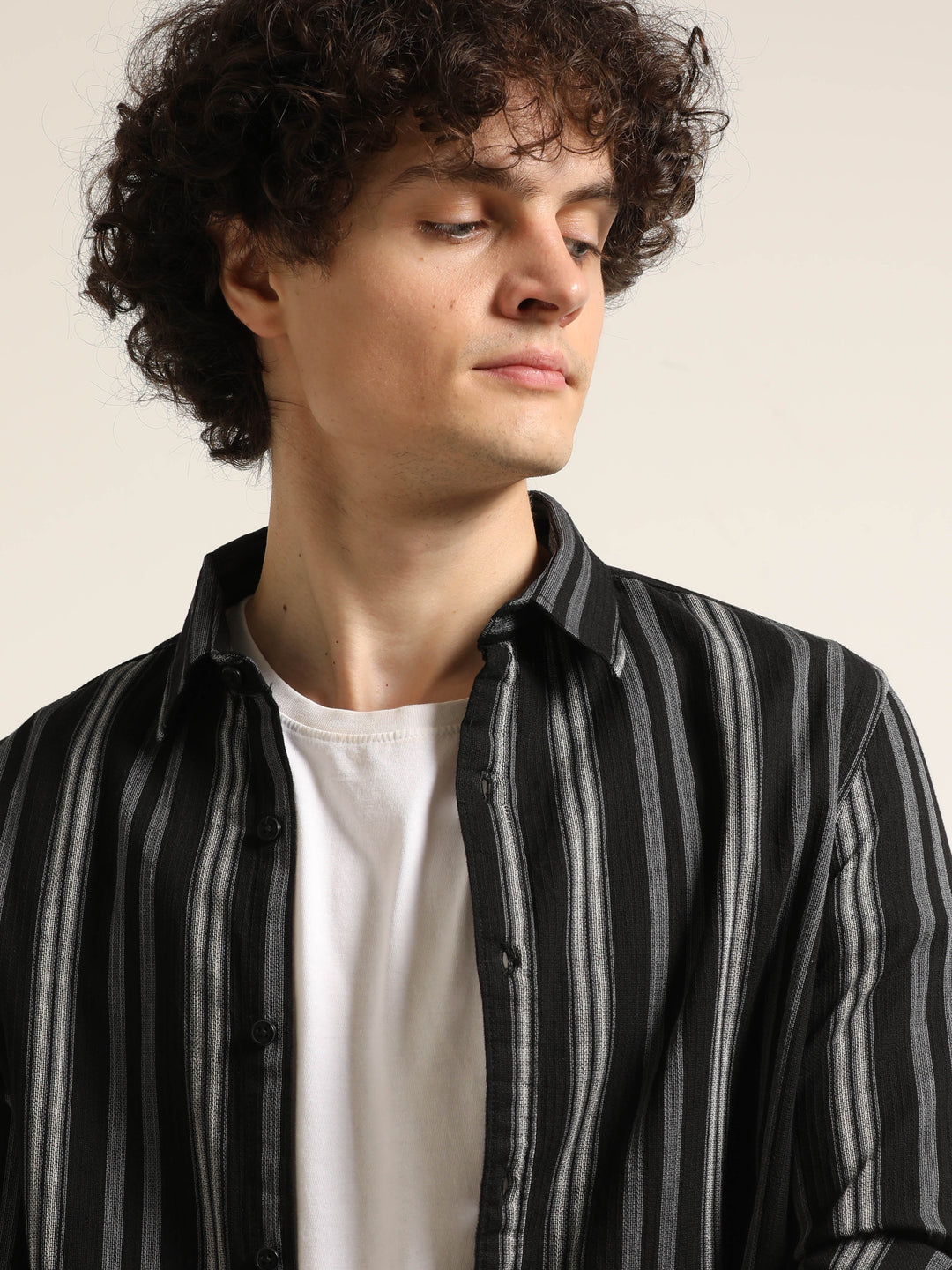 Black Regular Fit Striped Shirt Stripes Shirt Bushirt