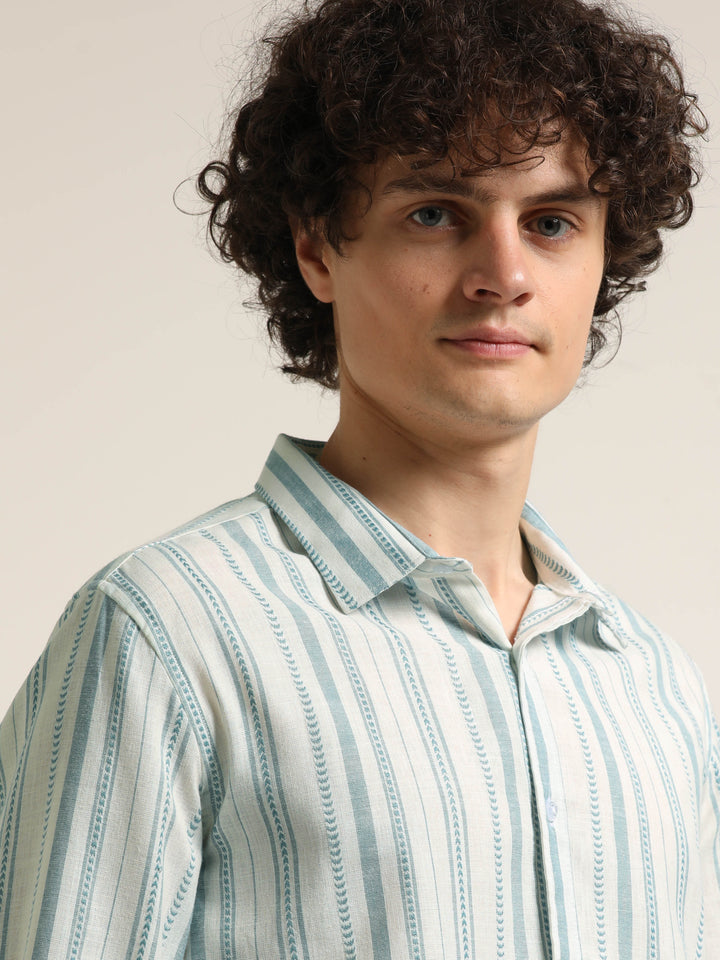 Light Blue Regular Fit Striped Shirt Stripes Shirt Bushirt