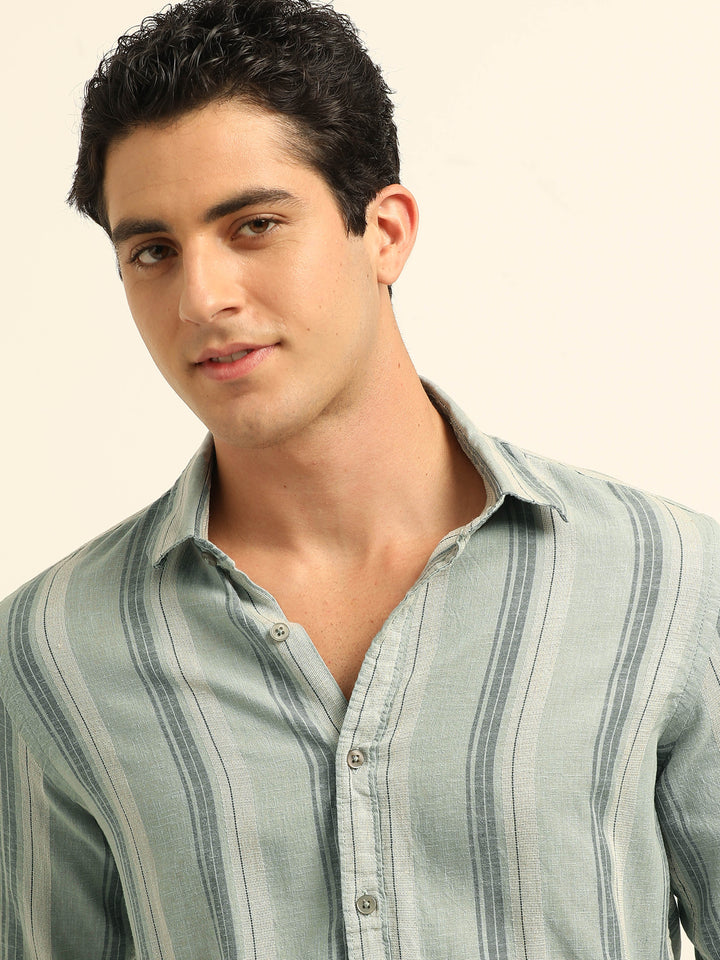 Light Blue Strips Shirt Stripes Shirt Bushirt