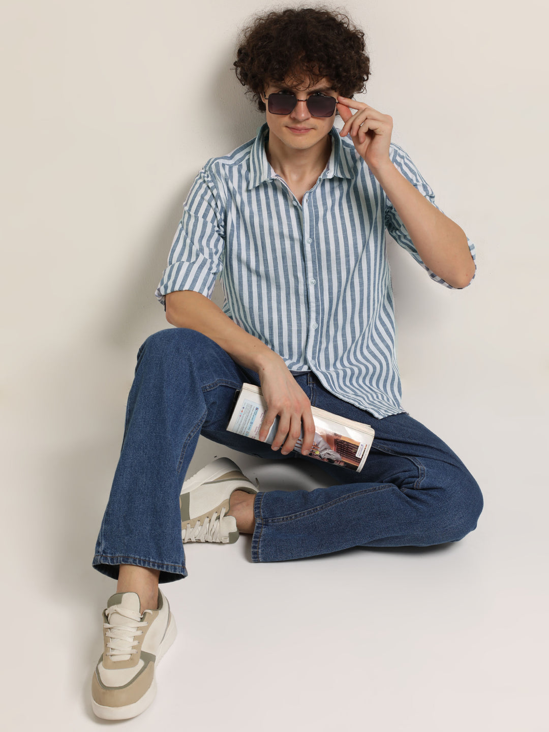 Blue Regular Fit Striped Shirt Info Stripes Shirt Bushirt