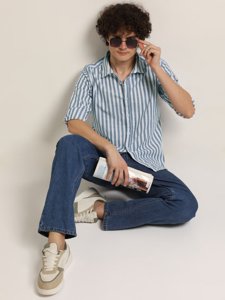 Blue Regular Fit Striped Shirt Info Stripes Shirt Bushirt