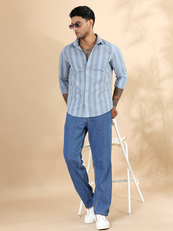 Spruce Blue Strips Shirt Stripes Shirt Bushirt