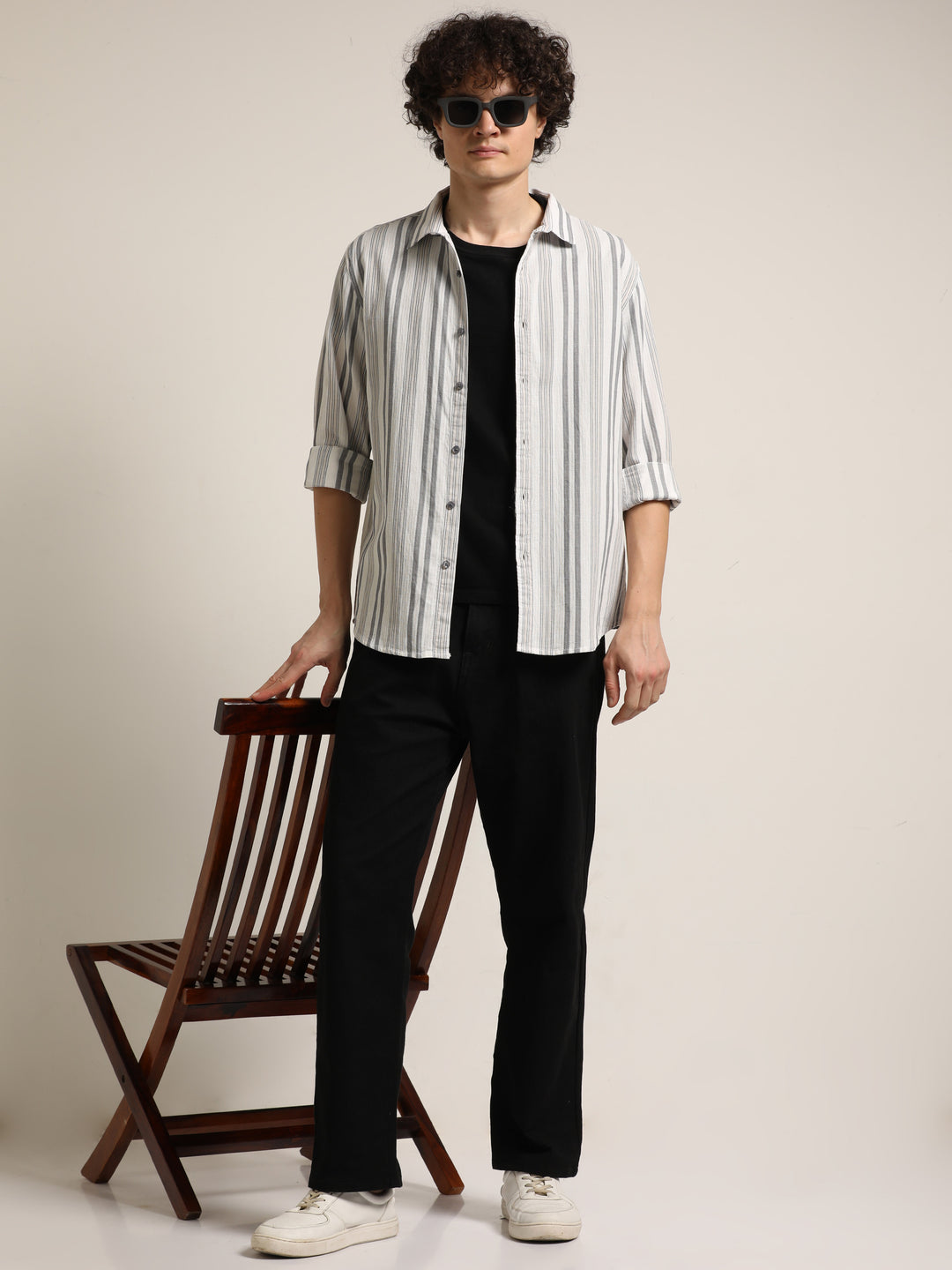 White Regular Fit Striped Shirt Info Stripes Shirt Bushirt
