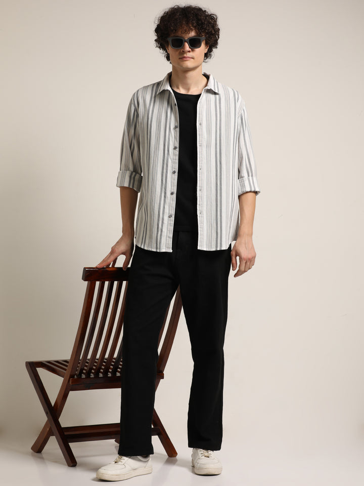 White Regular Fit Striped Shirt Info Stripes Shirt Bushirt