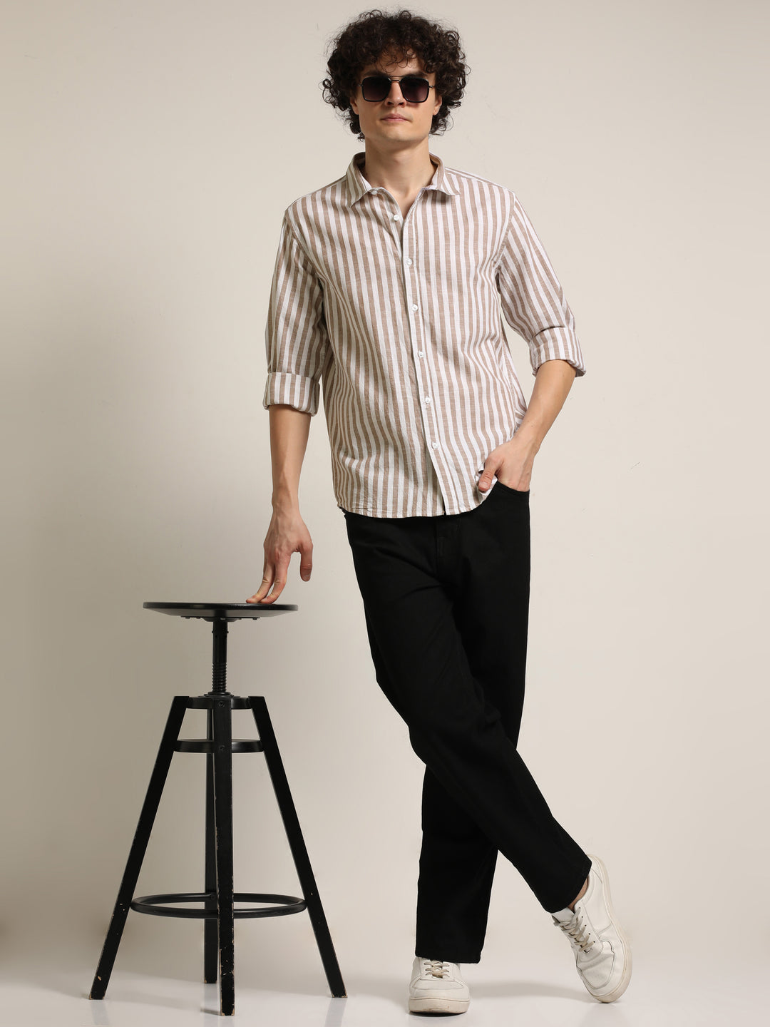 Brown Regular Fit Striped Shirt Stripes Shirt Bushirt