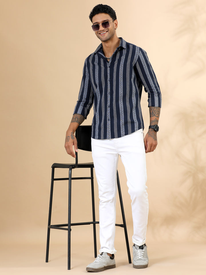 Navy Blue Strips Shirt Stripes Shirt Bushirt