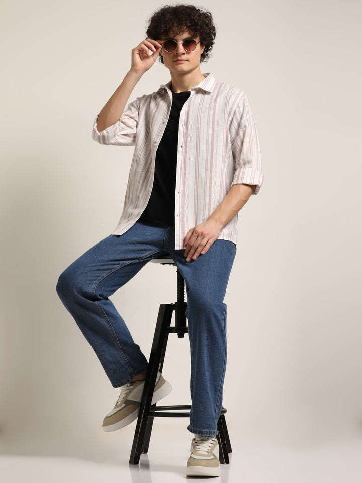 Mauve Regular Fit Striped Shirt Stripes Shirt Bushirt