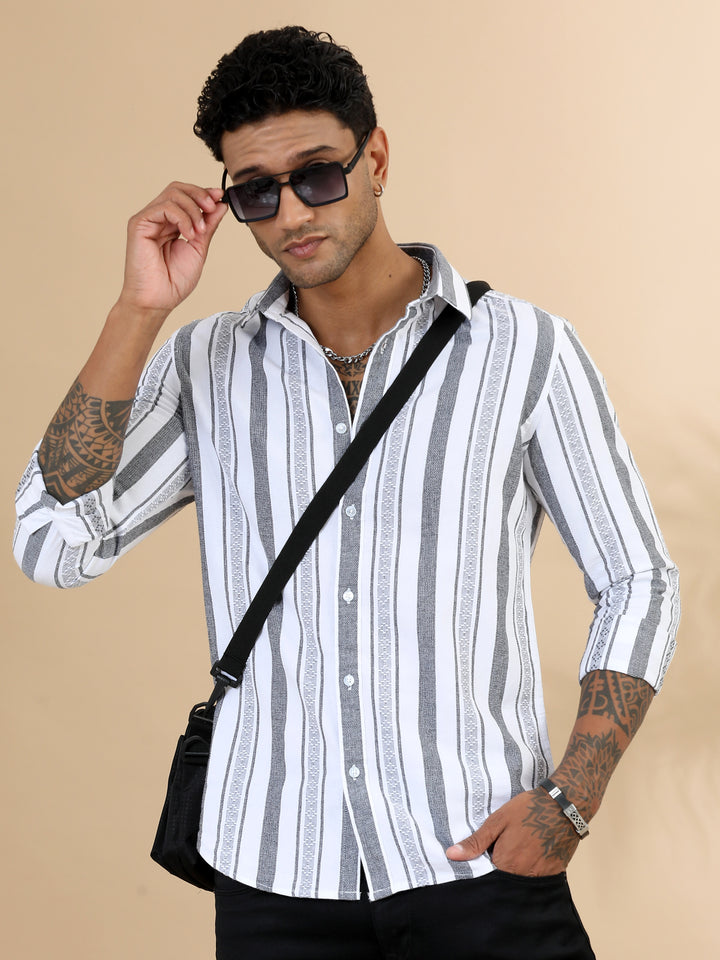 White Strips Shirt Stripes Shirt Bushirt