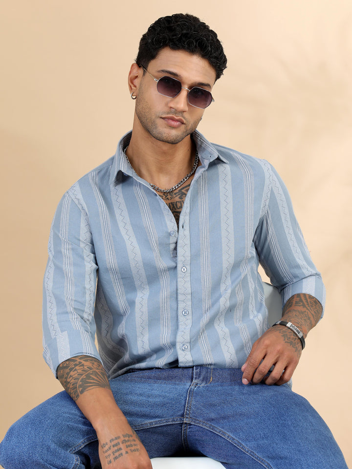 Spruce Blue Strips Shirt Stripes Shirt Bushirt