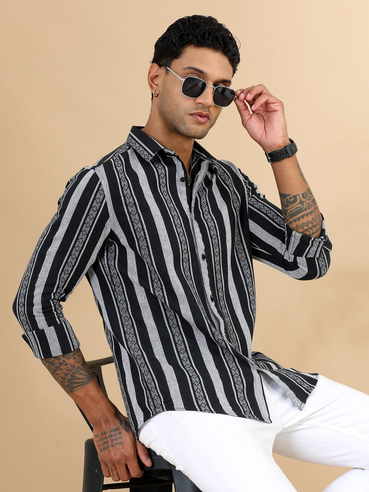 Black Strips Shirt Stripes Shirt Bushirt