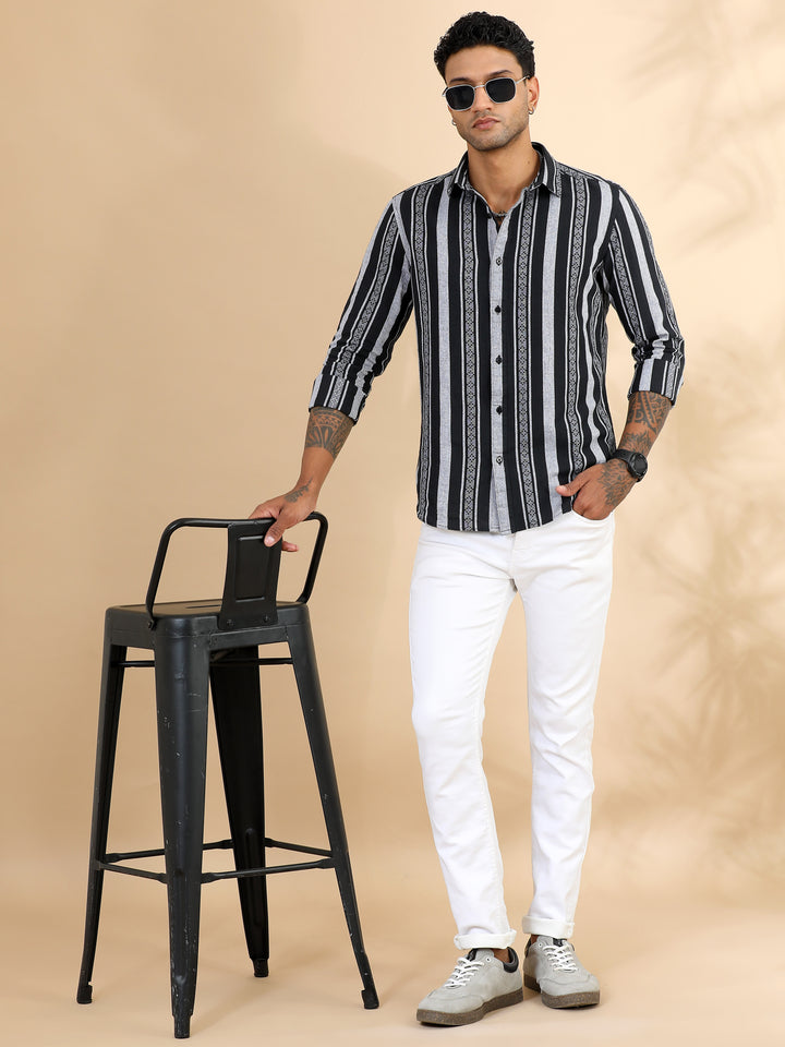 Black Strips Shirt Stripes Shirt Bushirt