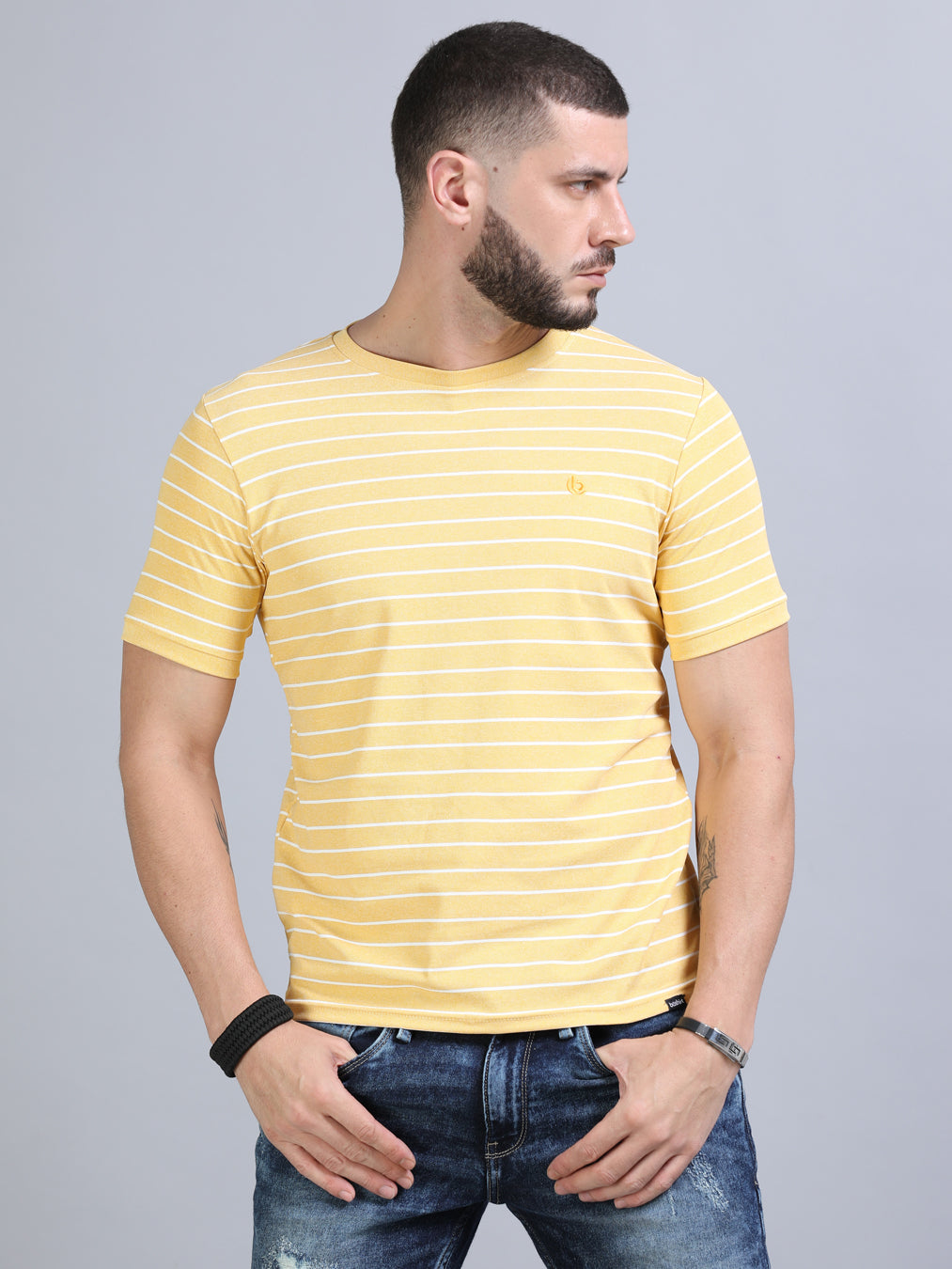 Daisy Yellow Strips T-Shirt Plain T-Shirts Bushirt   