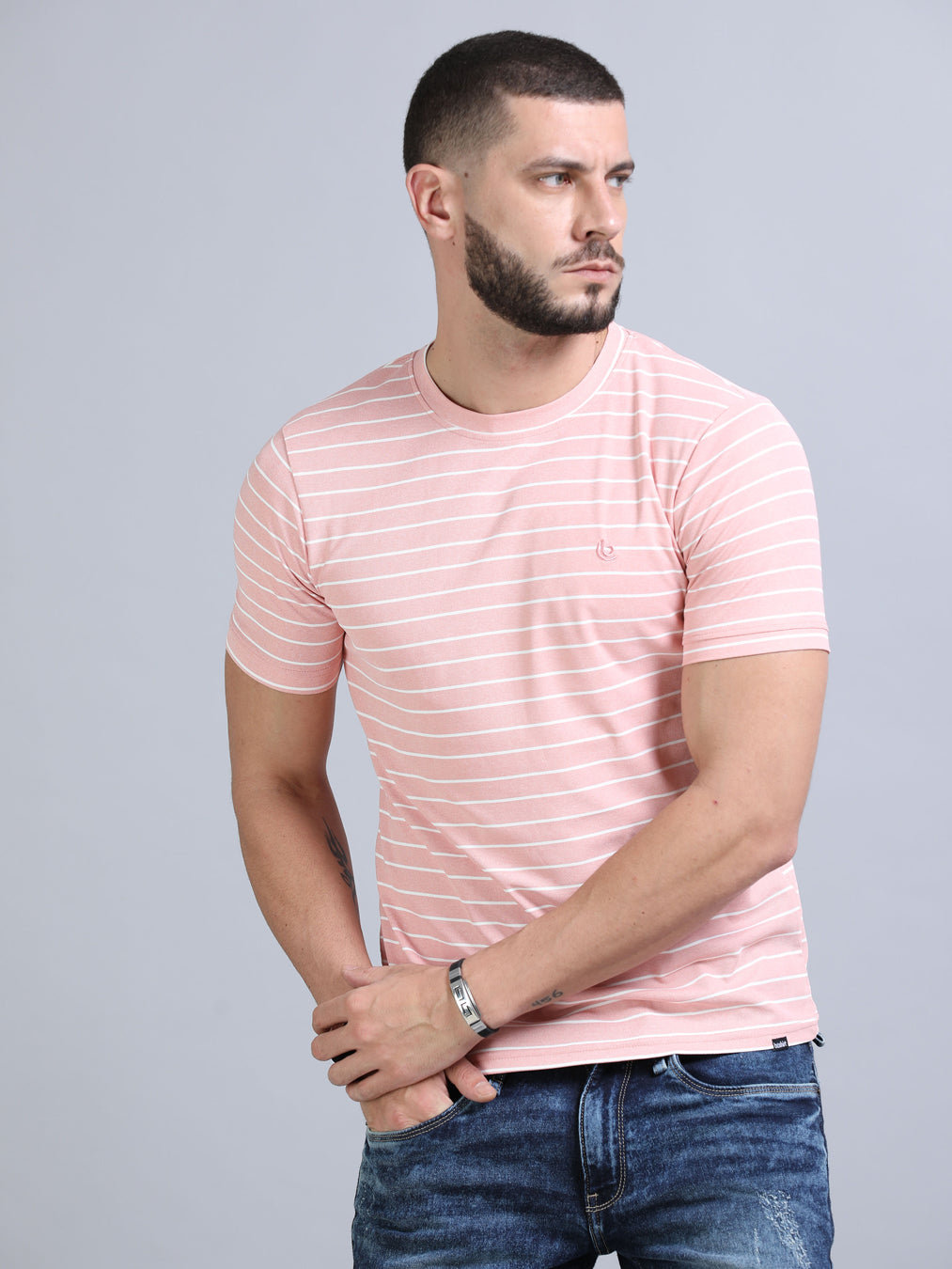 Pink Strips T-Shirt Plain T-Shirts Bushirt   