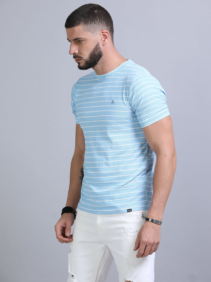 Light Blue Strips T-Shirt Plain T-Shirts Bushirt   