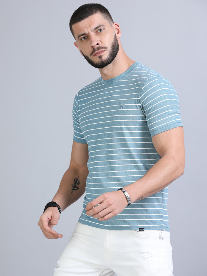 Spruce Blue Strips T-Shirt Plain T-Shirts Bushirt   