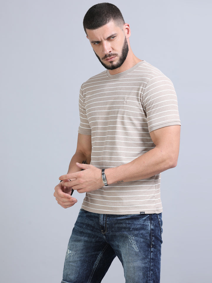 Wood Brown Strips T-Shirt Plain T-Shirts Bushirt   