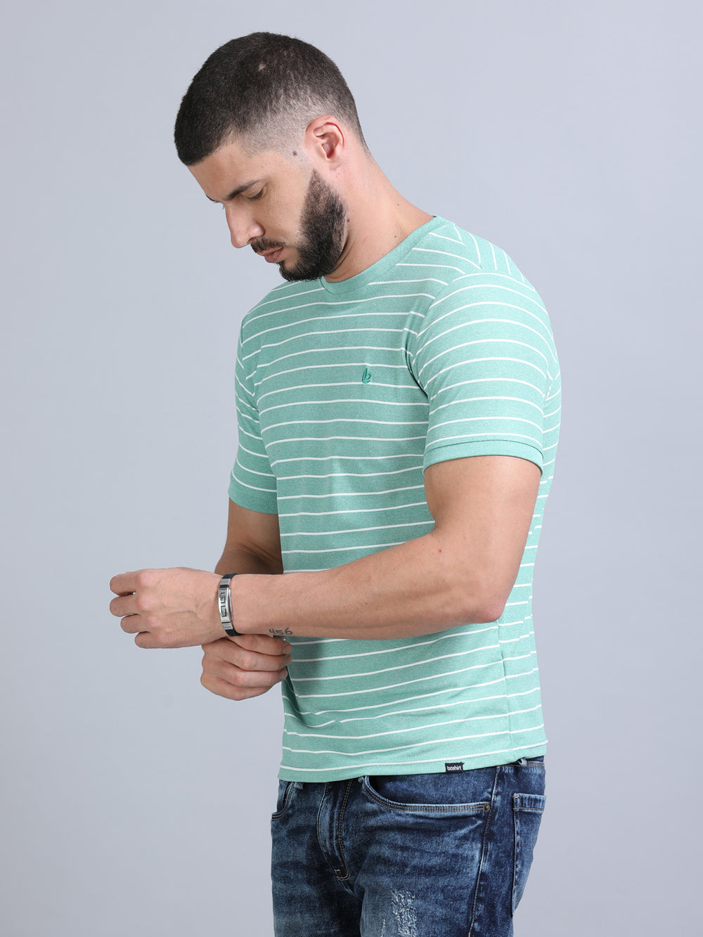 Mint Green Strips T-Shirt Plain T-Shirts Bushirt   