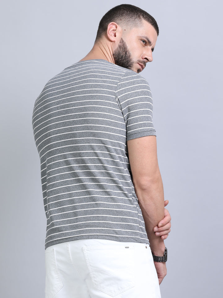 Grey Strips T-Shirt Plain T-Shirts Bushirt   