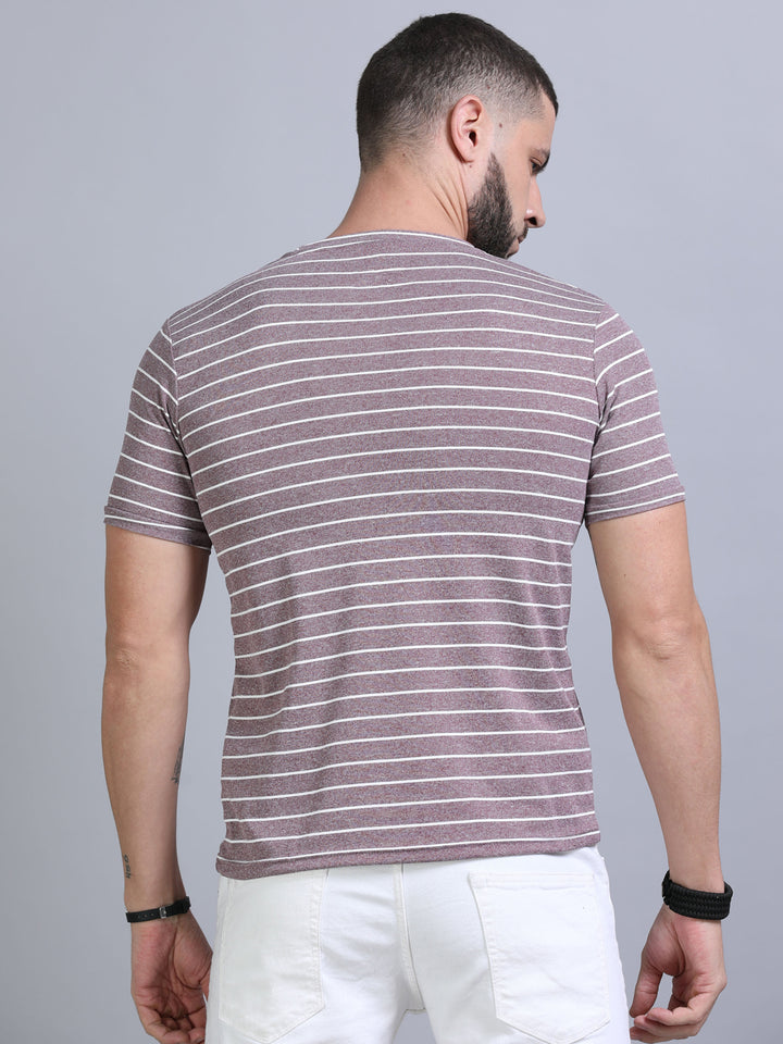 Deep Taupe Strips Shirt Plain T-Shirts Bushirt   