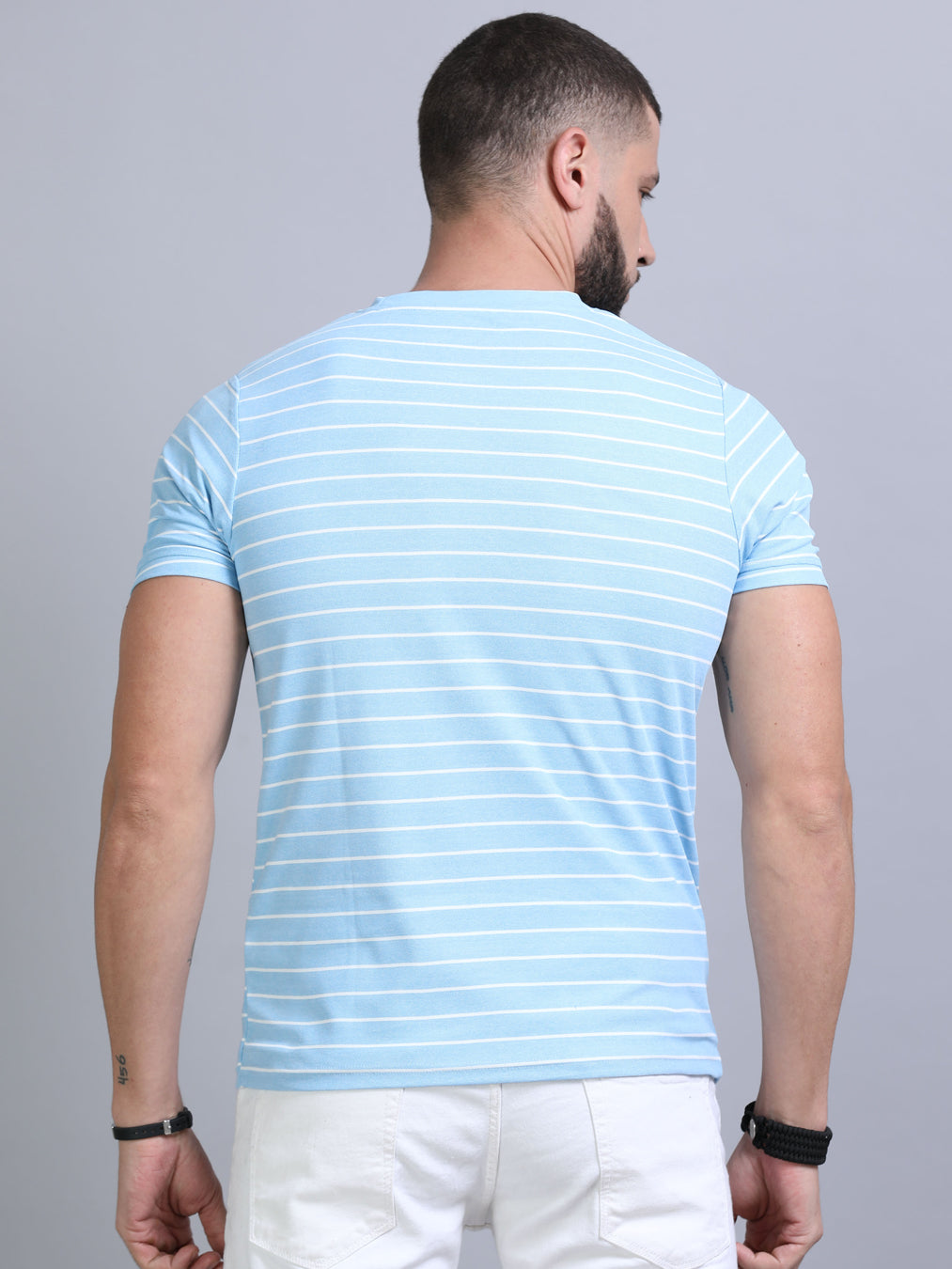 Light Blue Strips T-Shirt Plain T-Shirts Bushirt   