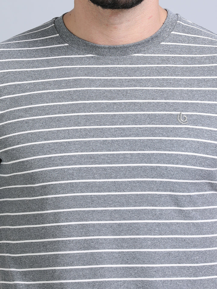 Grey Strips T-Shirt Plain T-Shirts Bushirt   