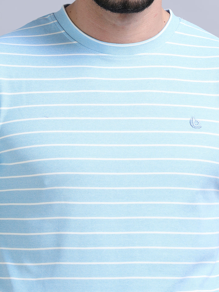 Light Blue Strips T-Shirt Plain T-Shirts Bushirt   