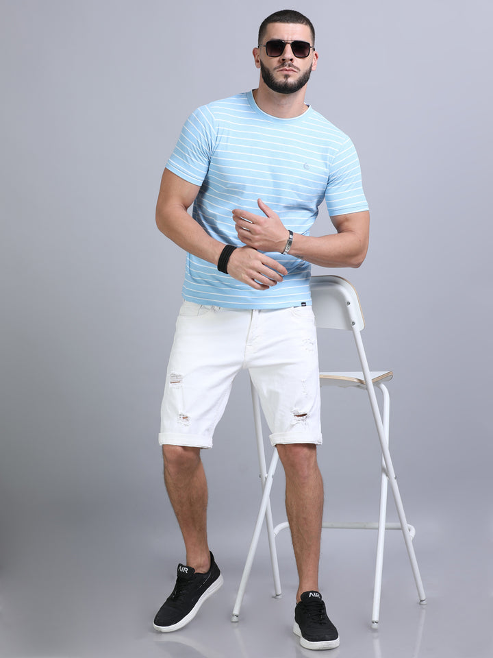 Light Blue Strips T-Shirt Plain T-Shirts Bushirt   