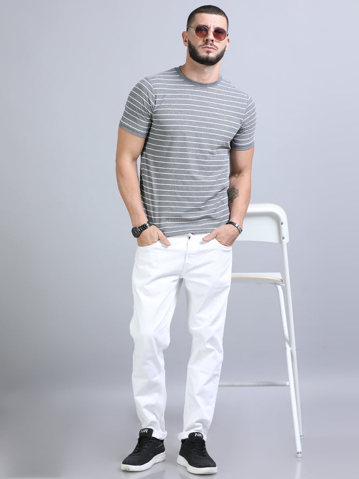 Grey Strips T-Shirt Plain T-Shirts Bushirt   
