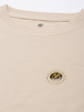 Acrylic Beige Solid Sweatshirt Sweatshirt Bushirt   