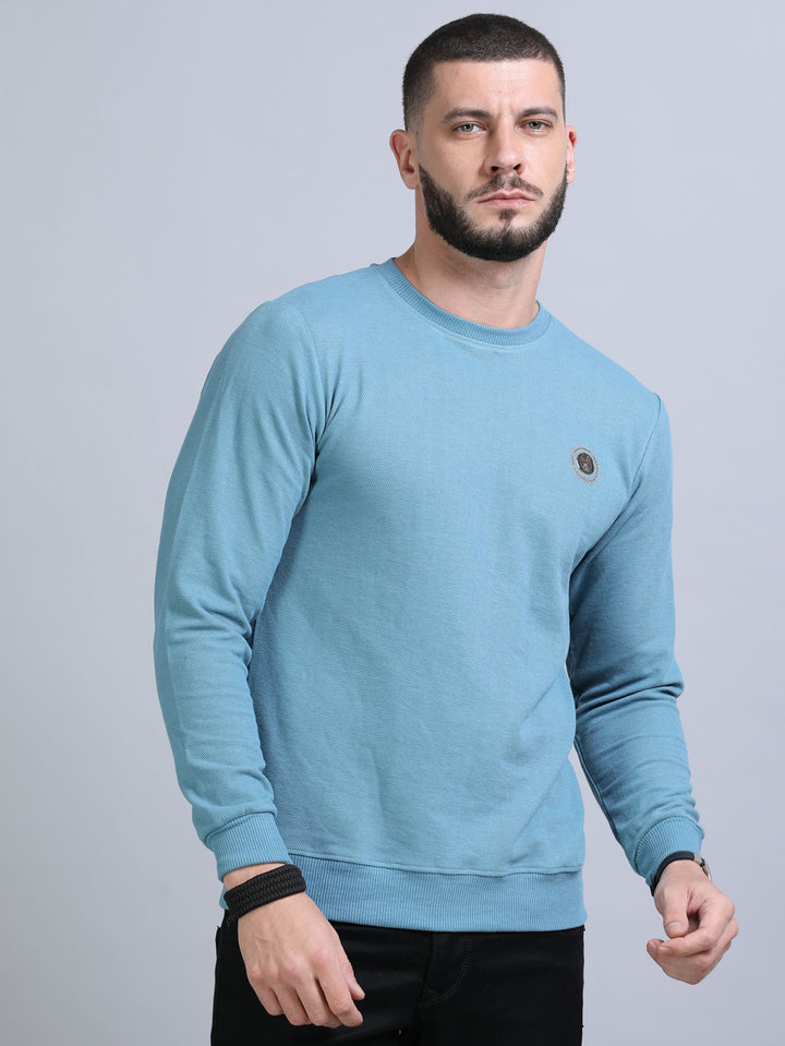 Acrylic Turkish Blue Solid Sweatshirt Sweatshirt Bushirt   