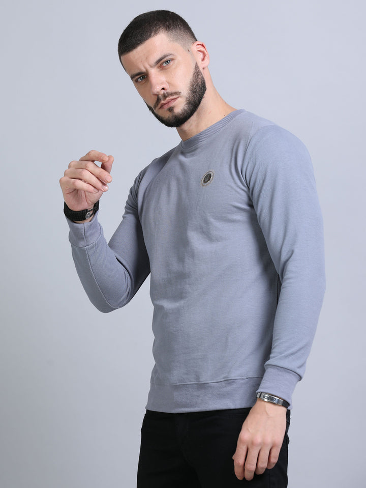 Acrylic Stardust Blue Solid Sweatshirt Sweatshirt Bushirt   