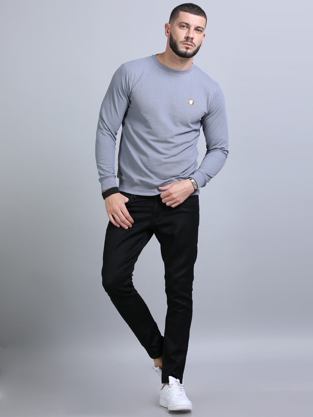 Acrylic Stardust Blue Solid Sweatshirt Sweatshirt Bushirt   