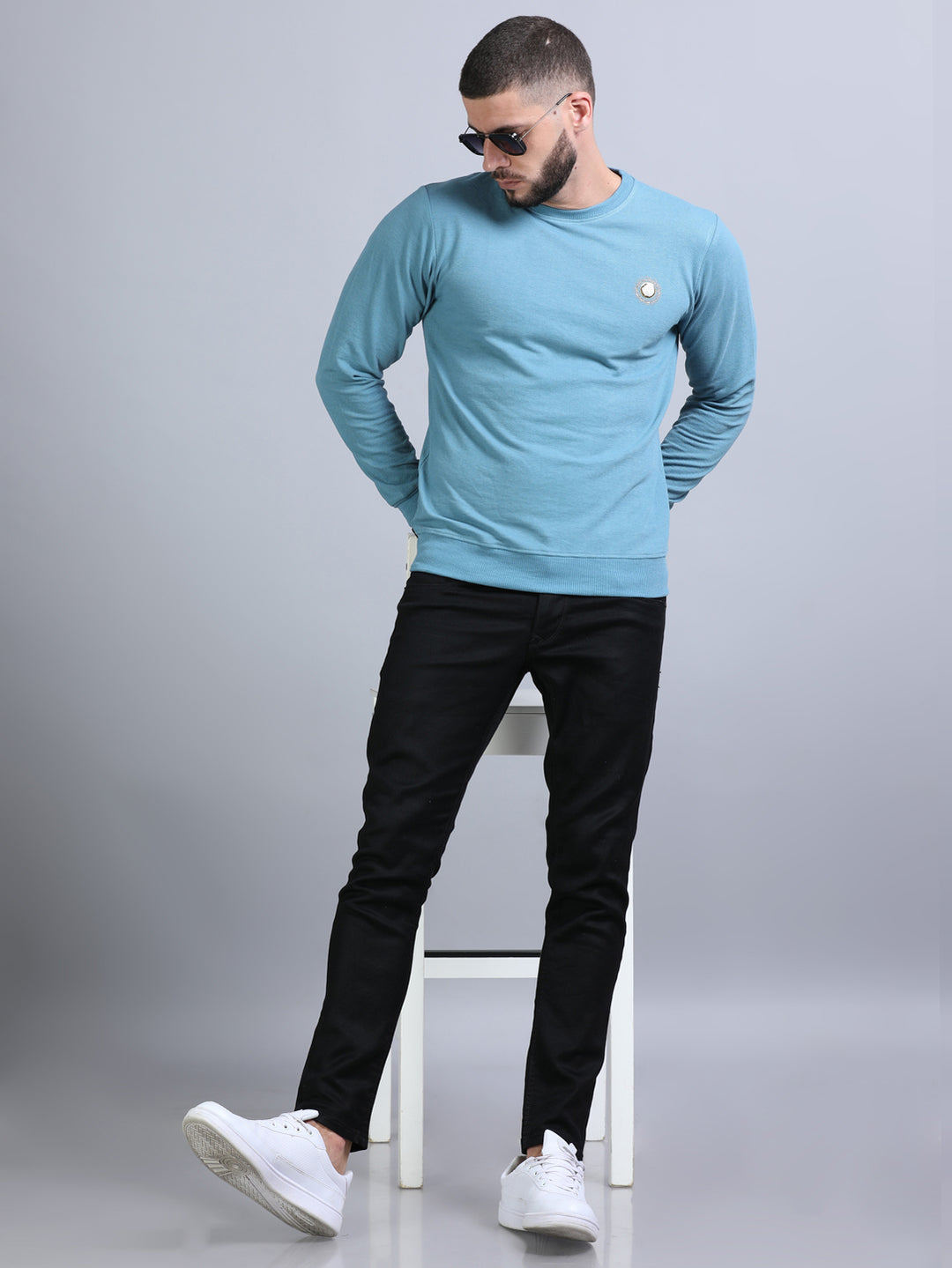 Acrylic Turkish Blue Solid Sweatshirt Sweatshirt Bushirt   