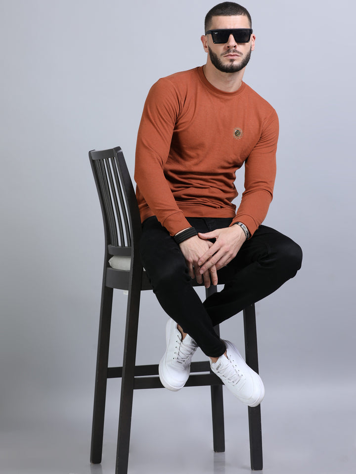 Acrylic Saddle Brown Solid Sweatshirt Sweatshirt Bushirt   