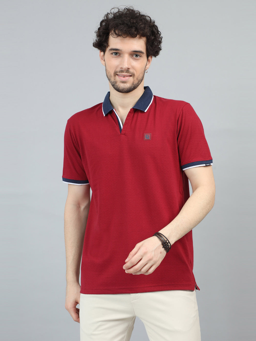 Deep Red V-Neck Polo T-Shirt Polo Tees Bushirt   