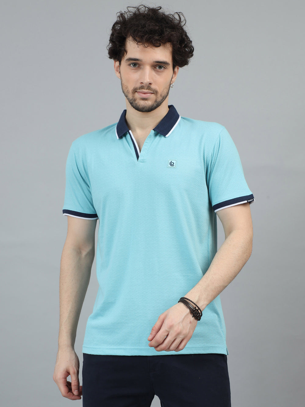 Hippie Blue V-Neck Polo T-Shirt Polo Tees Bushirt   