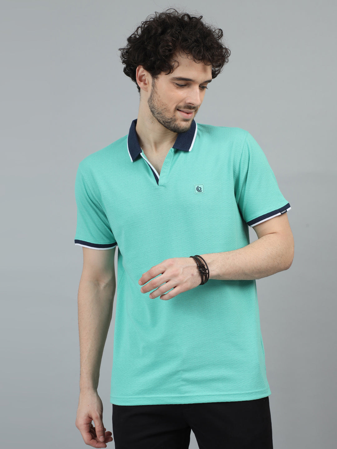 Aqua Green V-Neck Polo T-Shirt Polo Tees Bushirt   