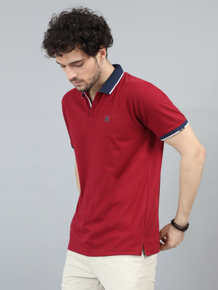 Deep Red V-Neck Polo T-Shirt Polo Tees Bushirt   