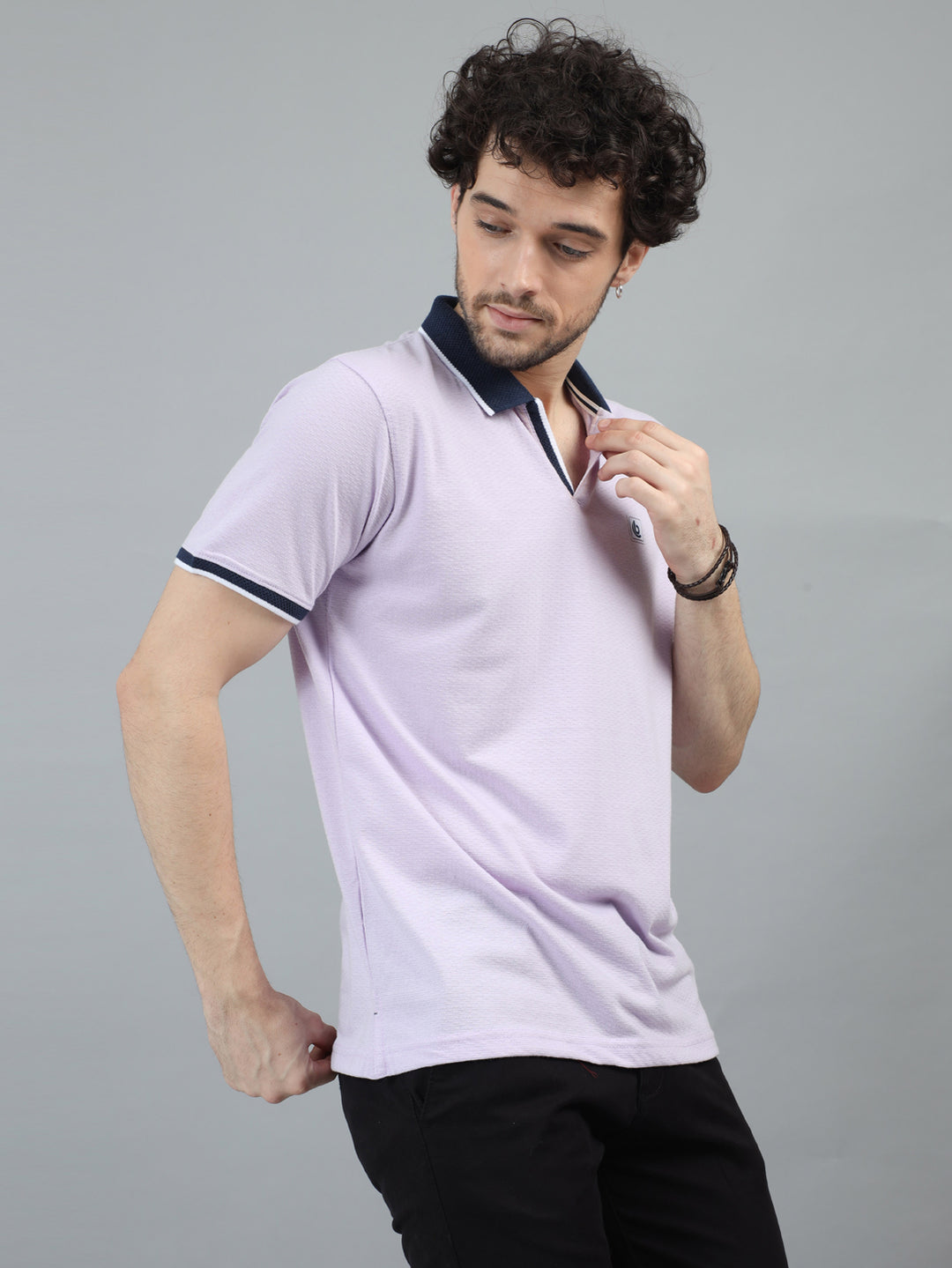 Lilac V-Neck Polo T-Shirt Polo Tees Bushirt   