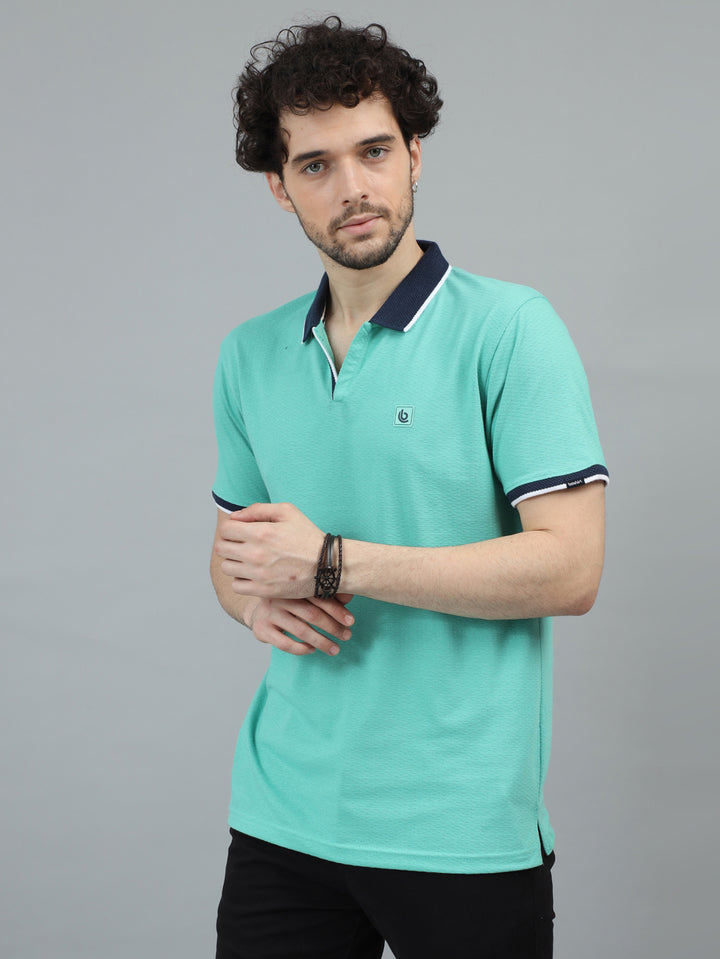 Aqua Green V-Neck Polo T-Shirt Polo Tees Bushirt   